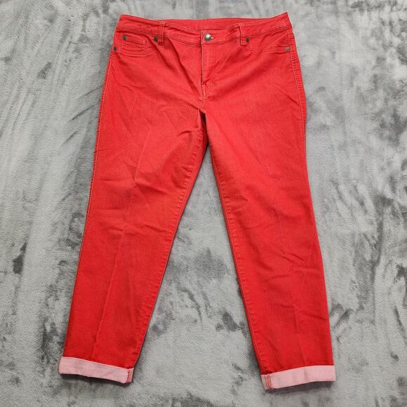 Style&Co Jeans Womens 14 Red Mid Rise Skinny Cuffed Crop Jegging Stretch Casual - Picture 1 of 12